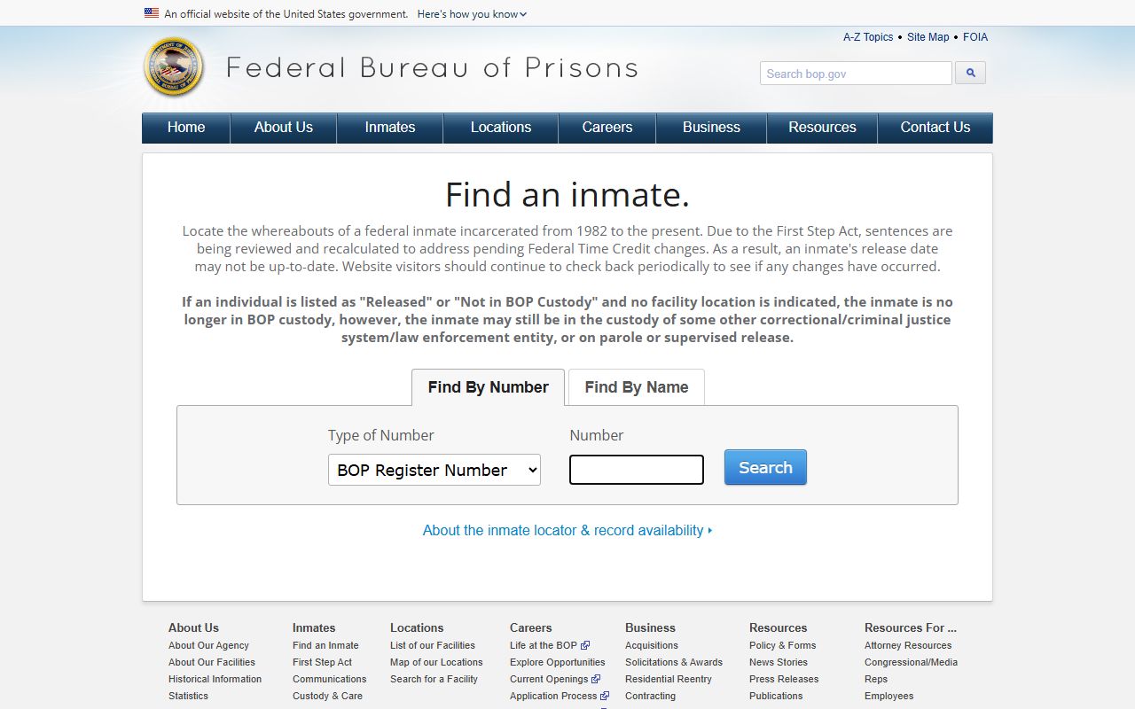 Meriden federal inmate records search on the BOP inmate locator