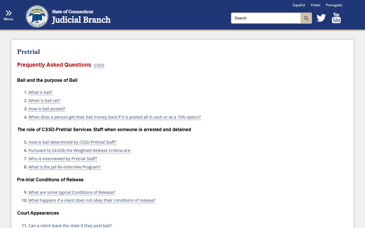 Meriden inmate bail and release record details on the Connecticut Judicial Branch bail FAQ