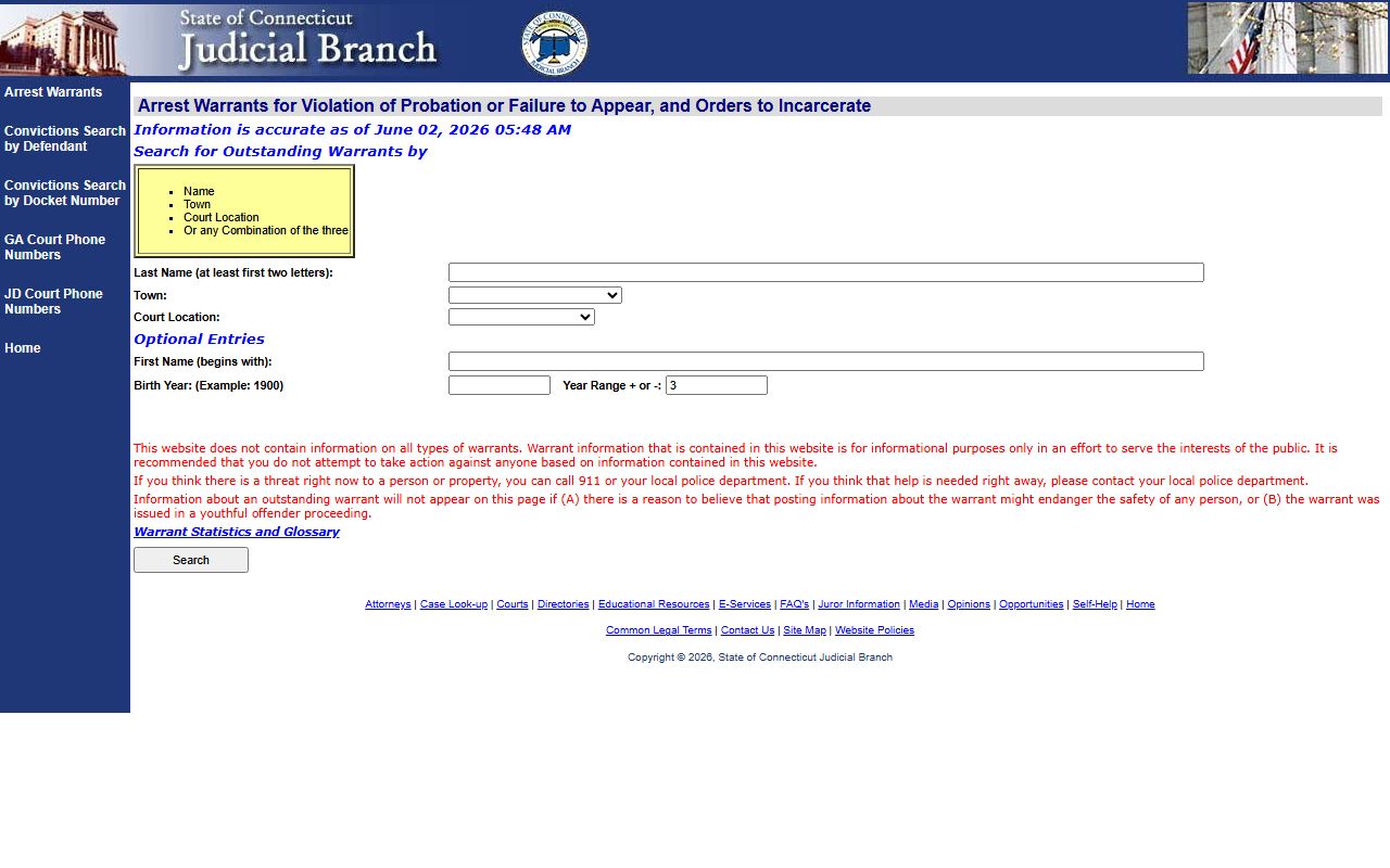 Meriden warrant search for court records on the Connecticut Judicial Branch portal