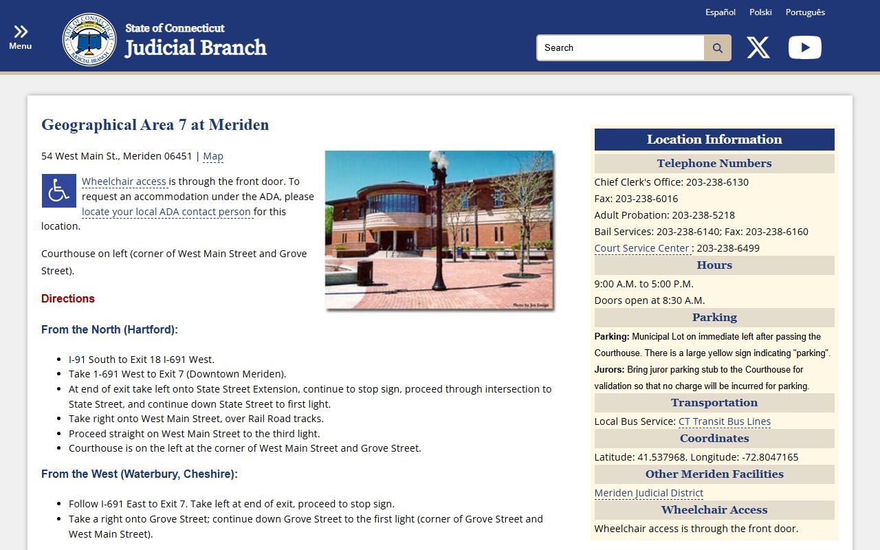 Meriden GA 7 court records directions, address, hours, and parking from the Connecticut Judicial Branch